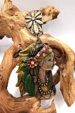 DaVinci Mixed Metals Native American Maiden Scarf Holder Pendant